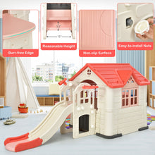 Load image into Gallery viewer, Gymax Outdoor Play house and Slide Set for Kids w/ 7 PCS Toy Set &amp; Waterproof Cover Pink
