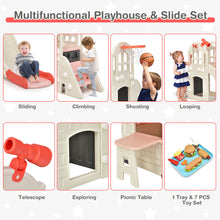 Load image into Gallery viewer, Gymax Outdoor Play house and Slide Set for Kids w/ 7 PCS Toy Set &amp; Waterproof Cover Pink
