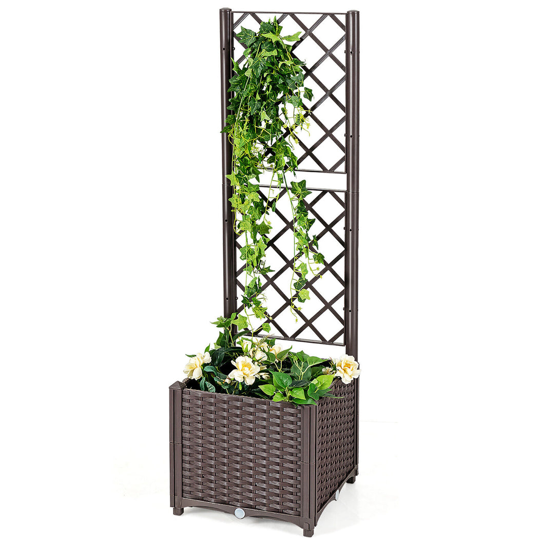 Gymax Raised Garden Bed w/Trellis Planter Box for Climbing Plants 16'' x 16'' x 53''