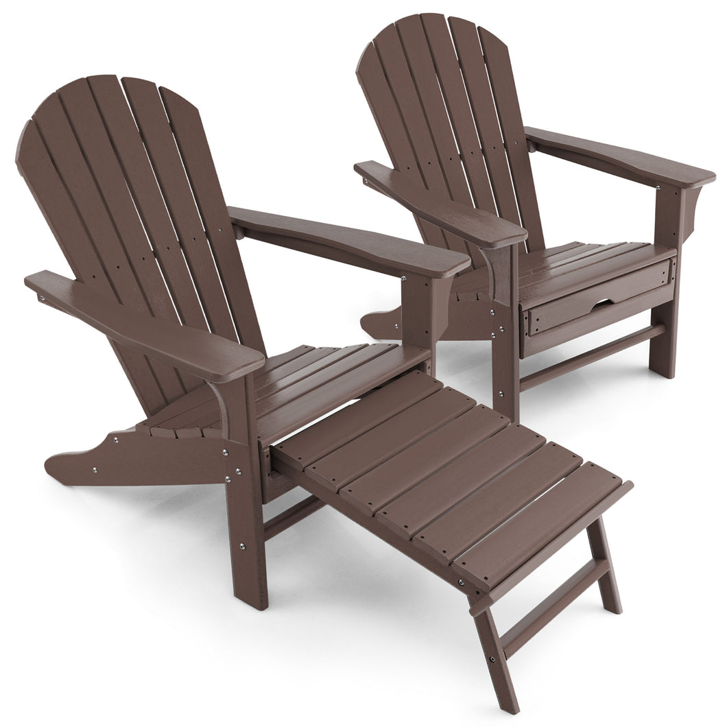 Gymax Set of 2 Patio Adirondack Chair HDPE Outdoor Lounge Chair w/ Retractable Ottoman Coffee