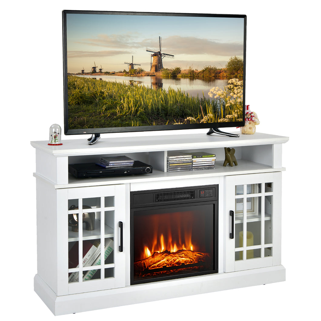 Gymax 48'' TV Stand Console Cabinet w/ Fireplace Entertainment Center For Living Room White