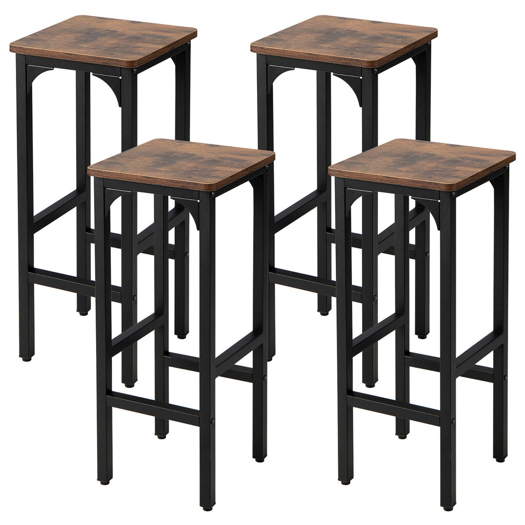 Gymax Set of 4 Industrial Bar Stools 28'' Kitchen Breakfast Bar Chairs Rustic Brown