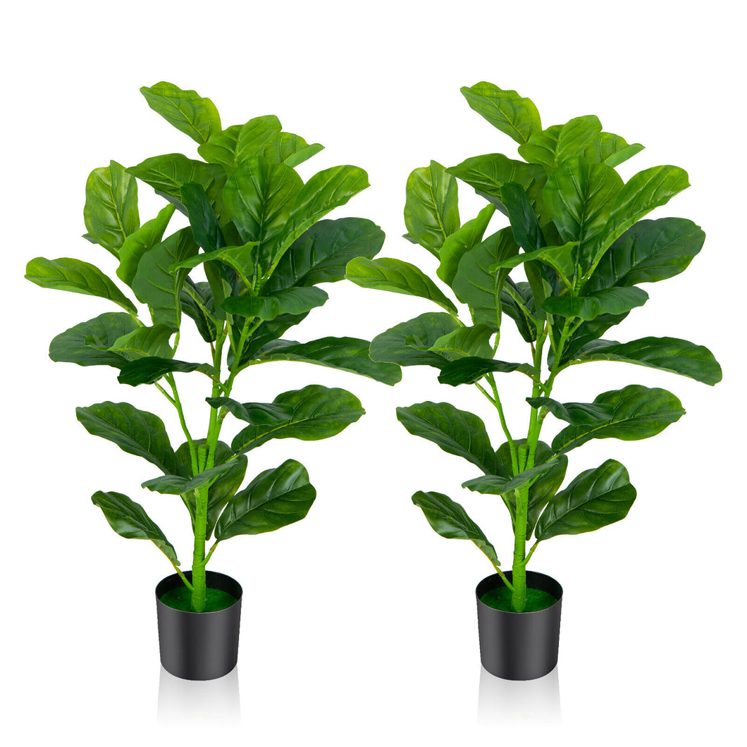 Gymax Artificial Tree 2 Pack Artificial Fiddle Leaf Fig Tree for Indoor and Outdoor