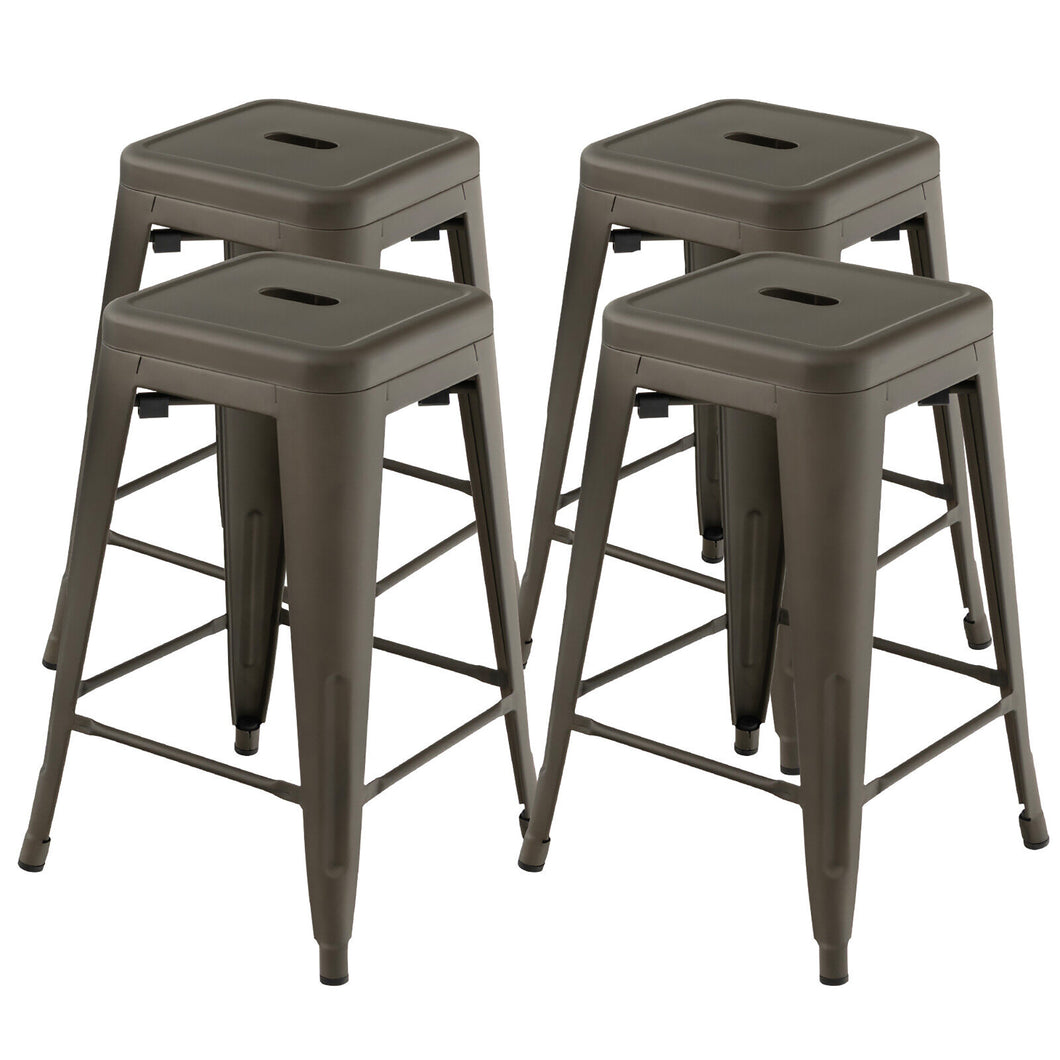Gymax 24'' Set of 4 Tolix Style Barstool Counter Height Metal Bar Stool Stackable Chair Gun