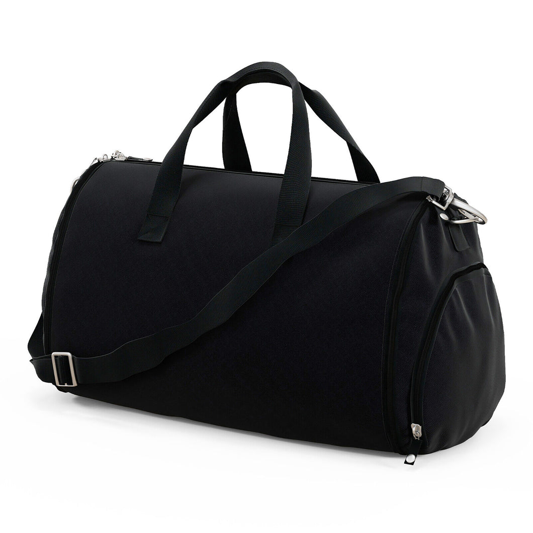Gymax 2 in 1 Duffel Garment Bag Hanging Suit Travel Bag w/ Shoe Compartment & Strap Light Black
