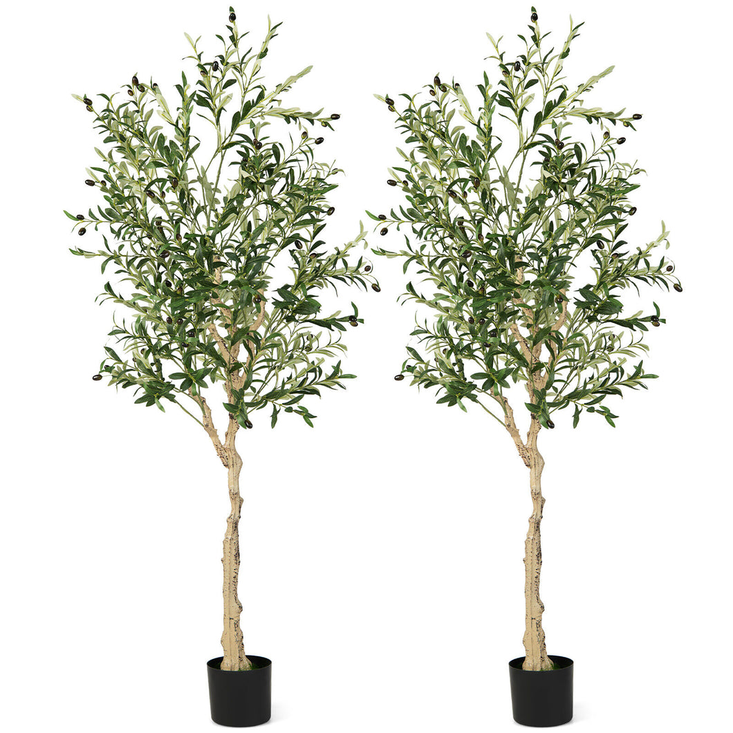 Gymax 2 Pack Artificial Olive Tree 6 FT Tall Faux Olive Plants for Indoor and Outdoor