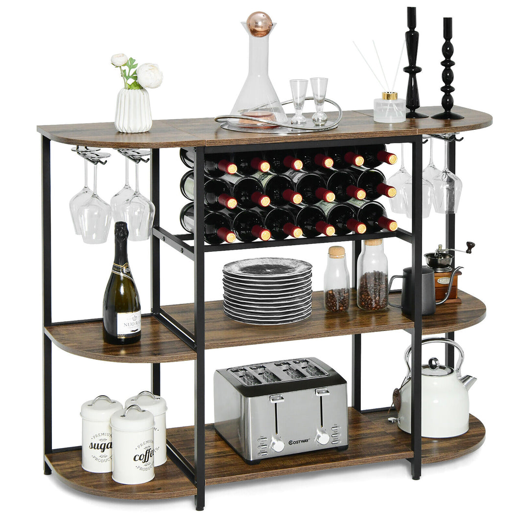 Gymax Wine Rack Table Coffee Bar Cabinet Freestanding Liquor Stand Glass Holder Rustic