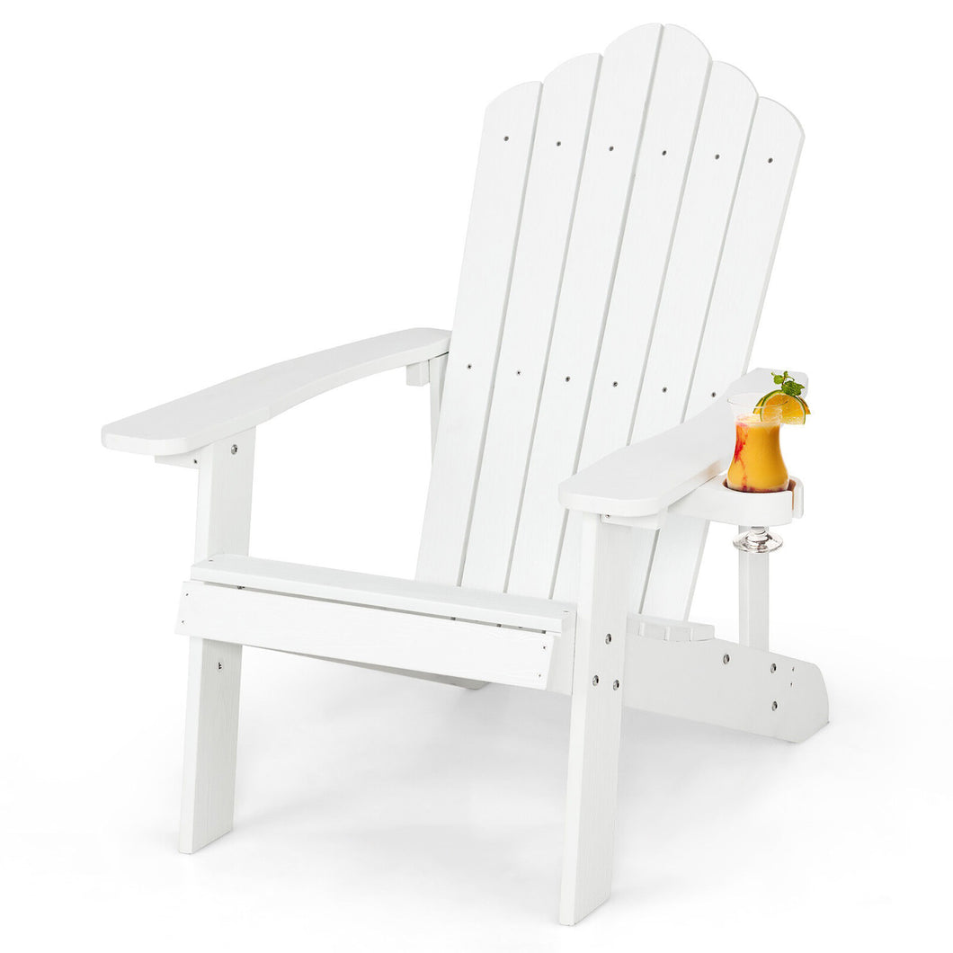 Gymax Patio HIPS Outdoor Weather Resistant Slatted Chair Adirondack Chair w/ Cup Holder White