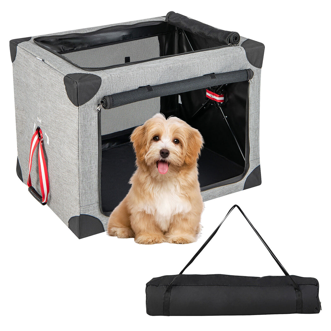 Gymax 32 in Portable Folding Dog Crate w/ Mesh Mat & Locking Zippers for Cat Carrier Use