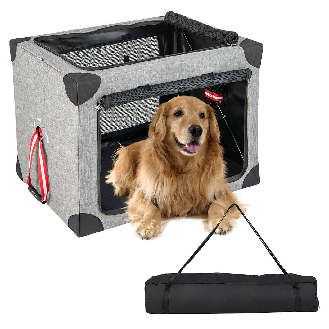 Gymax 37 in Portable Folding Dog Crate w/ Mesh Mat & Locking Zippers for Cat Carrier Use