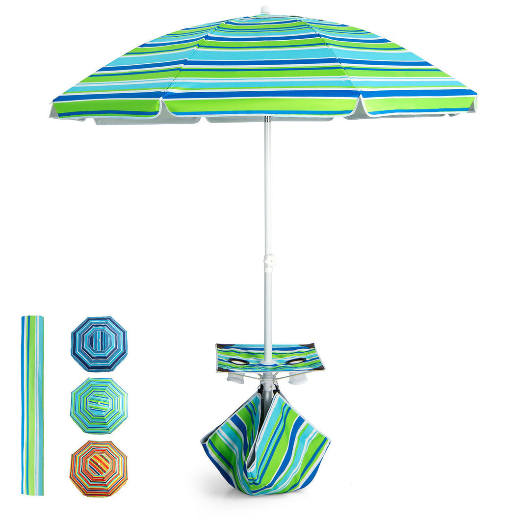 Gymax 6.5 FT Patio Portable Beach Adjustable Umbrella w/ Folding Table & Sandbag Green