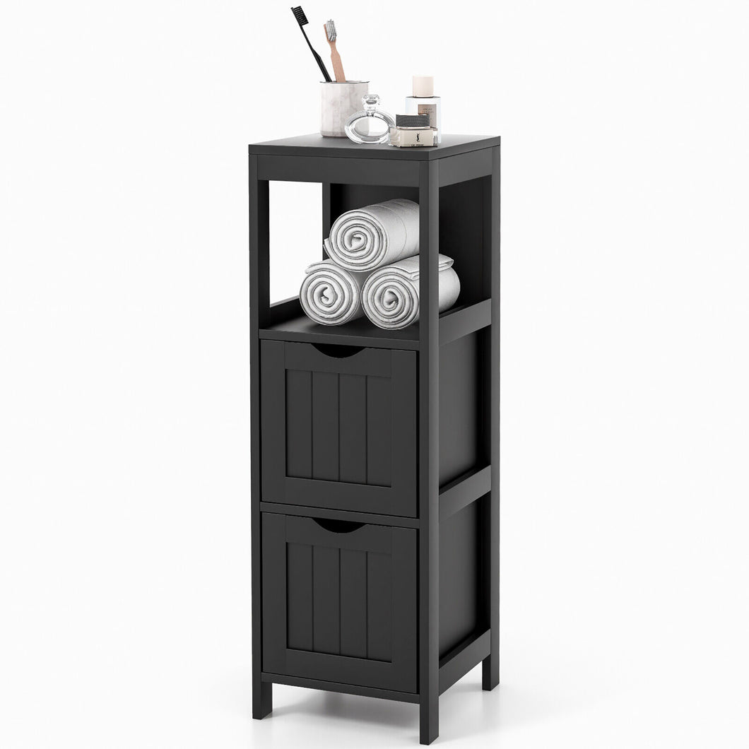 Gymax Bathroom Floor Cabinet Side Wooden Storage Organizer w/ Removable Drawers Black