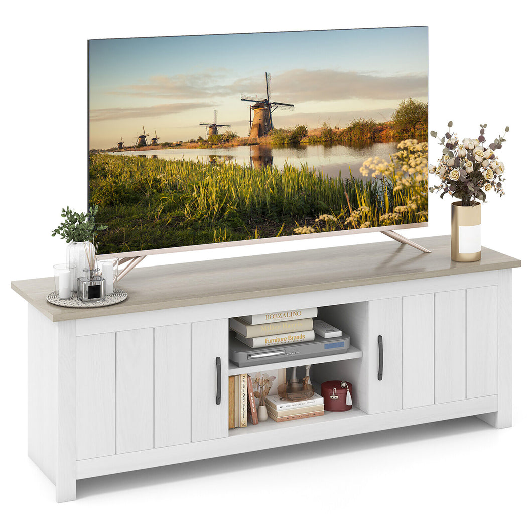 Gymax Farmhouse TV Stand for TVs up to 65'' Media Console Center w/ Doors Cubbies White Oak