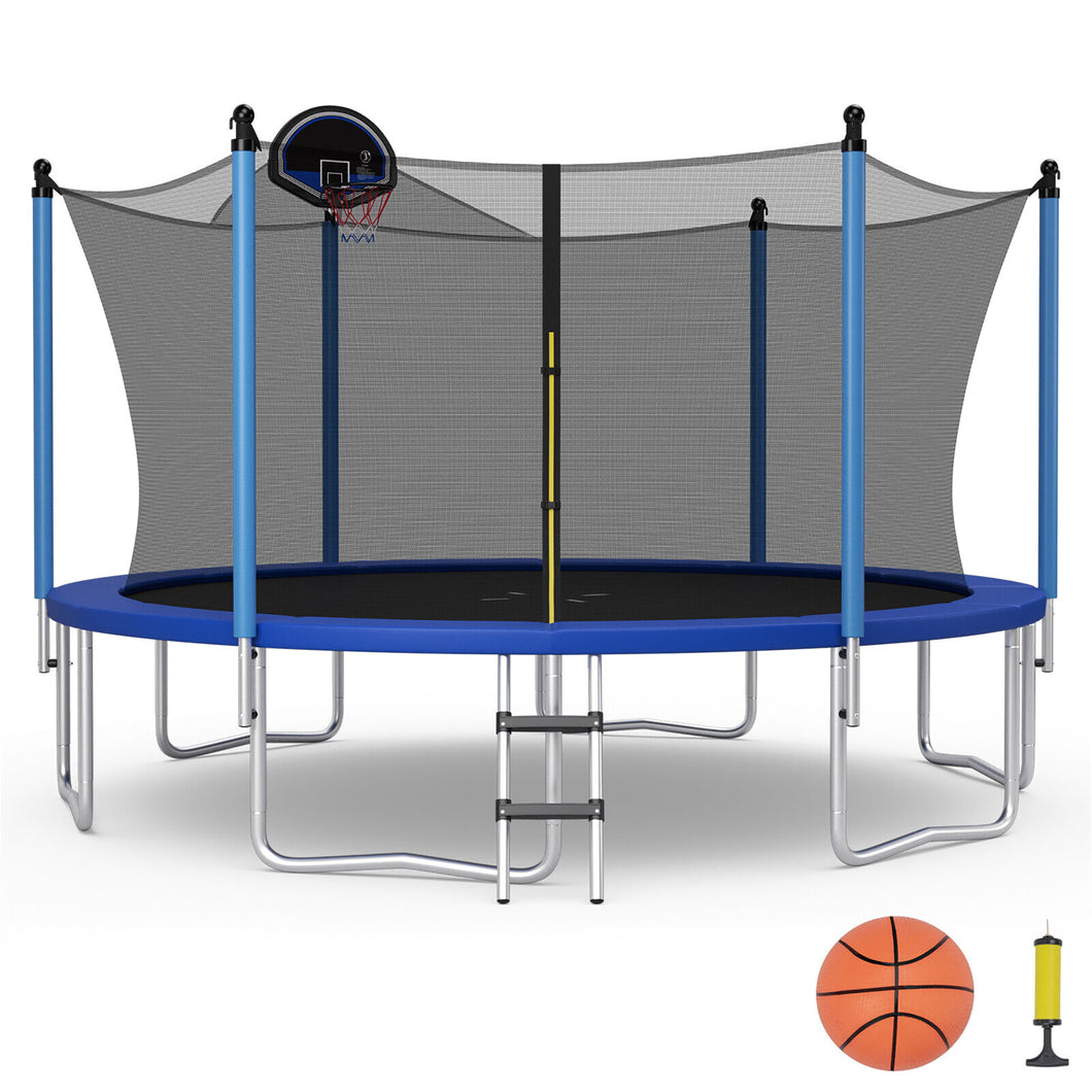 Gymax 12FT Recreational Trampoline w/ Inner Enclosure Net Basketball Hoop Ladder ASTM