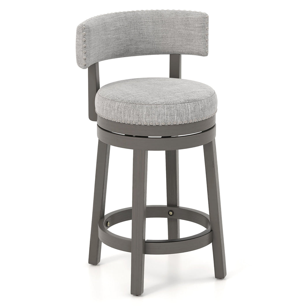 Gymax Upholstered Swivel Bar Stool Wooden Counter Height Kitchen Chair w/ Back Grey