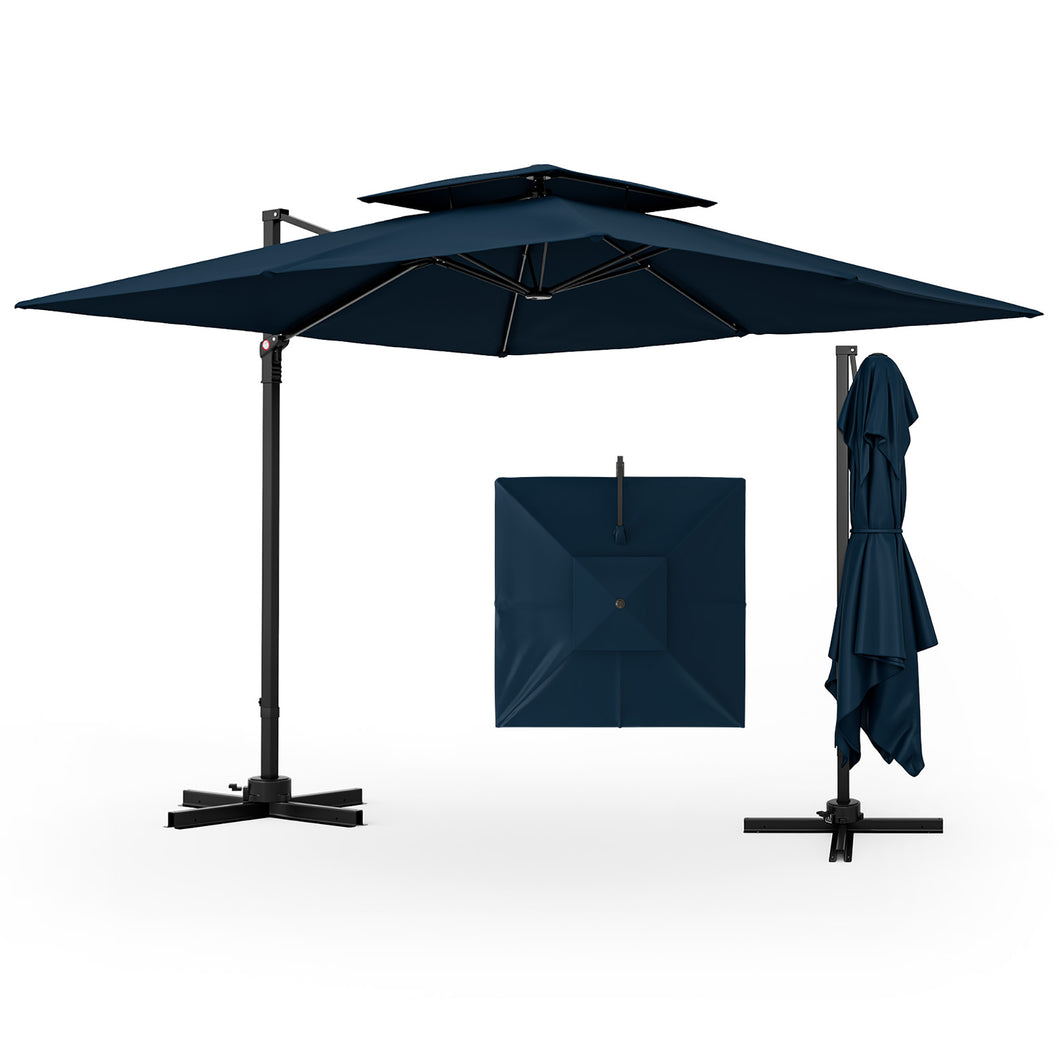 Gymax Patio 9.5FT Square Cantilever Offset Umbrella Double Vented 360¡ã Heavy Duty Navy