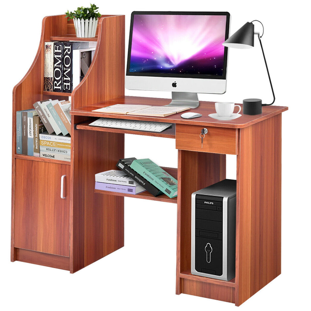 Gymax Computer Study Desk Laptop Table Writing Workstation W/Bookshelf