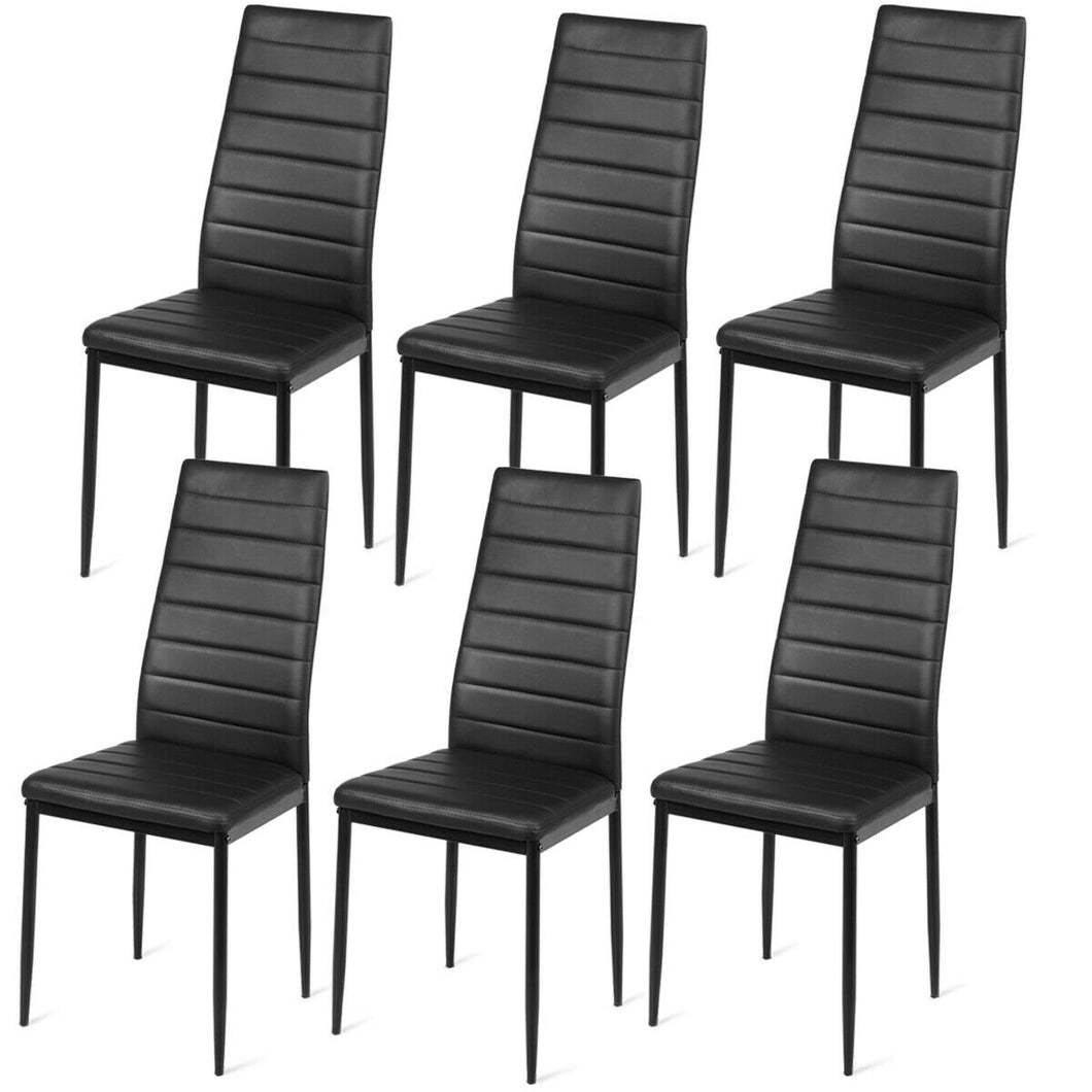 Gymax Set of 6 Dining Side Chair PVC High Back Metal Legs Kitchen Home Furniture Black