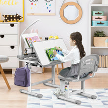 Load image into Gallery viewer, Gymax Height Adjustable Kids Desk Chair Set Study Drawing w/Lamp &amp; Bookstand Gray
