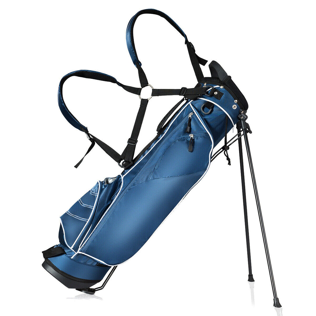 Gymax Blue Golf Stand Cart Bag Club with Carry Organizer Pockets Blue