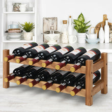 Load image into Gallery viewer, Gymax 2-Tier Bamboo Wine Rack 12 Bottles Display Storage Shelf Holder Kitchen Home
