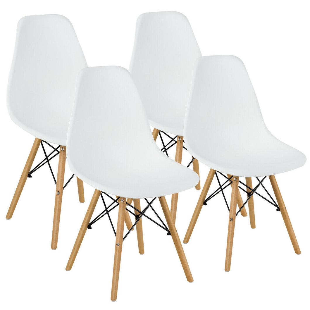 Gymax Set of 4 Modern Dining Side Chairs Armless Home Office w/ Wood Legs White